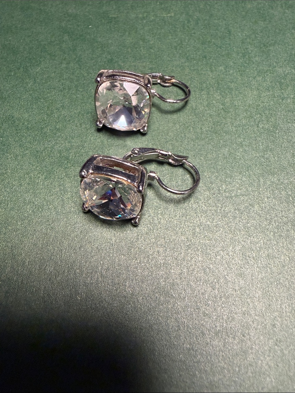 Neiman Marcus Clear Cushion Crystal Drop Earrings in Silver